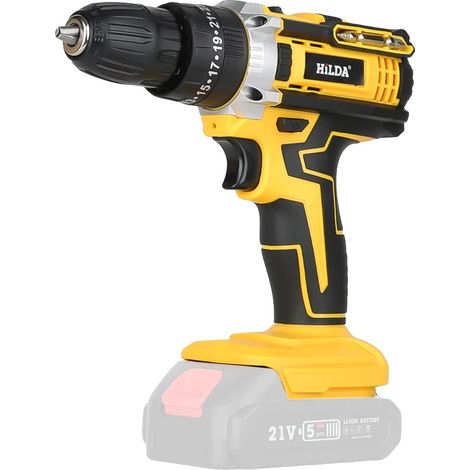 Akku-Bohrmaschine, Dual-Geschwindigkeit, 25+3 Drehmomentstufen, 21v ohne Batterie (1/2)