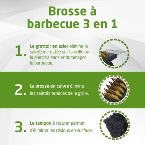 Brosse Pour Barbecue - Grattoir Brossette Tampon 3 En 1 - Acier Inoxydable Et Cuivre - Poignée Antidérapante - 1 Pièce (1/5)