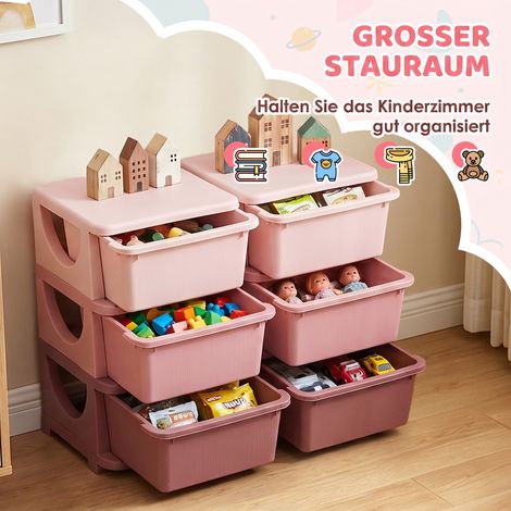 Coffre de rangement pour enfants, 3 tiroirs, rose, boîte de rangement enfant, meuble à tiroirs pour jouets (1/5)