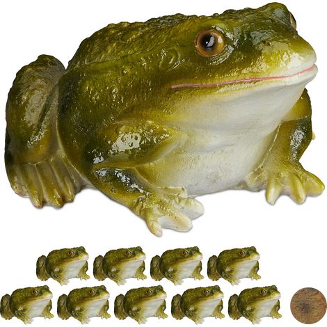 Set de 10 ranas para decorar el jardín, Impermeable, Estanque, Piedra artificial, Decoración, Verde