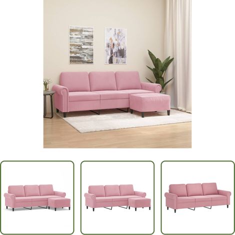 vidaXL Sofá de 3 plazas con taburete de terciopelo rosa180 cm (1/5)