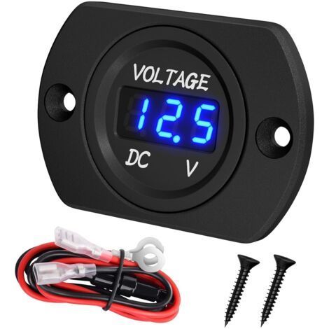 Voltmètre de batterie étanche DC 12 V 24 V LED, panneau de mesure de tension 12 V 24 V 36 V, moniteur de batterie avec lumière bleue, affichage numérique rond de tension pour voiture marine, moto-Chro (1/5)