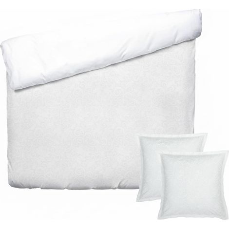 Parure de lit 3 Pièces 2 Personnes - Jacquard Imprimé Housse de Couette 240x220 cm et 2 Taie Oreiller 63x63 cm – Satin de Coton, 80 Fils – Blanc (1/5)