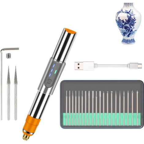Stylo graveur, stylo graveur sur verre, Outil de gravure de graveur de crayon portable, Kit de stylo de gravure, outil de gravure à main, outil rotatif en métal pour la sculpture sur pierre de verre e (1/5)