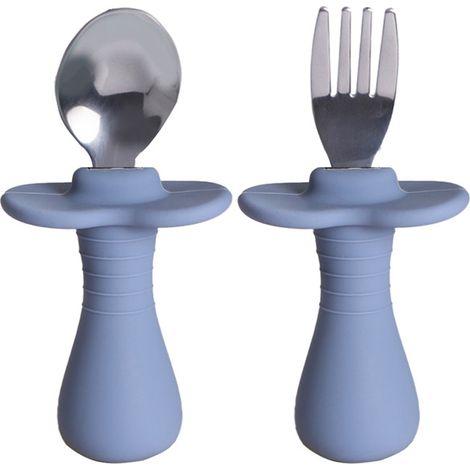Cuillère Et Fourchette Bébé - En Acier Inoxydable 316 Tête - Poignée En Silicone Souple - Pour Auto-alimentation - Lot De 2 Pièces