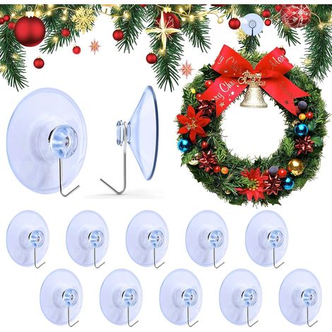 Juego de 12 ventosas transparentes de 40 mm con gancho metálico, para ventanas, baños y decoración de fiestas. (1/5)
