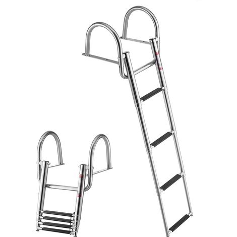 Échelle de Bateau 4 Marches en Acier Inoxydable, Échelle de Baignade Pliante et Télescopique avec Mains Courantes pour Bateau Hors-Bord, Yacht et Ponton, Charge 272,16 kg, Marches Antidérapantes (1/5)
