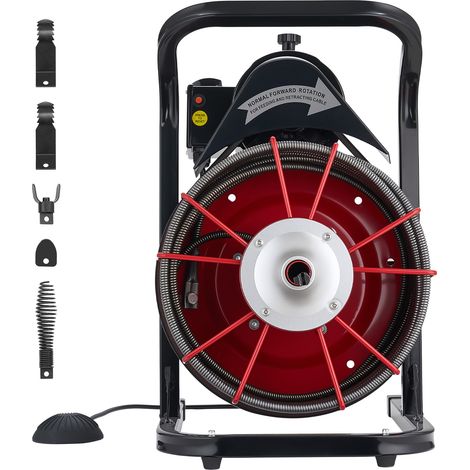 Mophorn Macchina per la Pulizia degli Scarichi da 15 m x 13 mm, Strumento per Fognature con Alimentazione Manuale, 4 Lame e Interruttore a Pedale Pneumatico per Tubi da 50 mm a 150 mm (1/5)