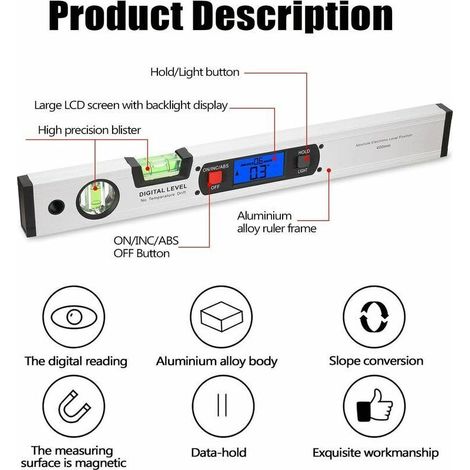 Livello digitale 400 mm, inclinometro 360° con magnete, perfetto per misurare e verificare la pianià e gli angoli. (1/3)