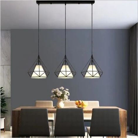 Lustre Suspension Luminaire en Cage Diamant Noir Lampe Plafonnier Industrielle Vintage pour Salon Chambre (1/4)