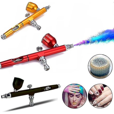 Kit de pistolet à peinture aérographe à double action et alimentation par gravité pour maquillage, nail art, tatouage, décoration de gâteaux, pulvérisateur d'oxygène doré (1/5)