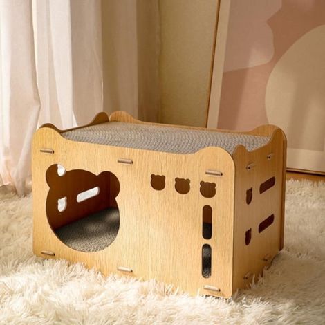 Vvikizy Cabane à gratter pour chat avec double couche, résistant à l'usure, incluant 2 grattoirs (1/4)