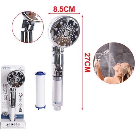 [Oscillating Microbubbles] Powerful PP cotton filter shower head with 5 pressure levels, large 8.5 x 27 cm panel, improves water quality and protects skin, essential for the (1/4)