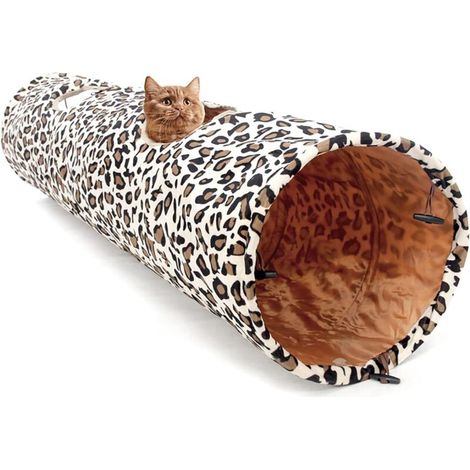 Faltbarer Katzentunnel mit 2 Löchern und Ball für Katzen, Kätzchen, Kaninchen, Meerschweinchen, 130X25CM, Beige (1/5)