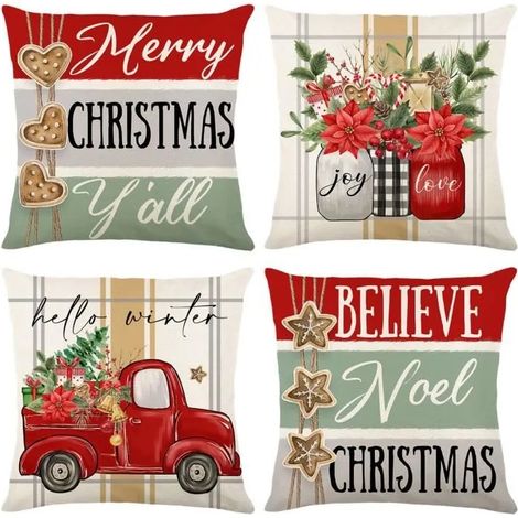 Housse de coussin - Noël - 45x45 cm - 100% Coton Lin - Zipper Invisible - Décoratif (1/4)