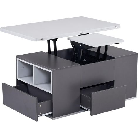 Mesa de centro rectangular de interior, multifuncional y elevable, con tres cajones y estantes abiertos, ideal para salón, estudio, apartamento u oficina. (1/5)
