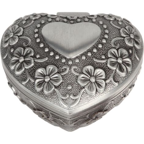 Petit coffret à bijoux vintage de style européen en forme de cœur, sculpté de fleurs métalliques, organisateur pour broches bagues boucles d'oreilles (1/5)