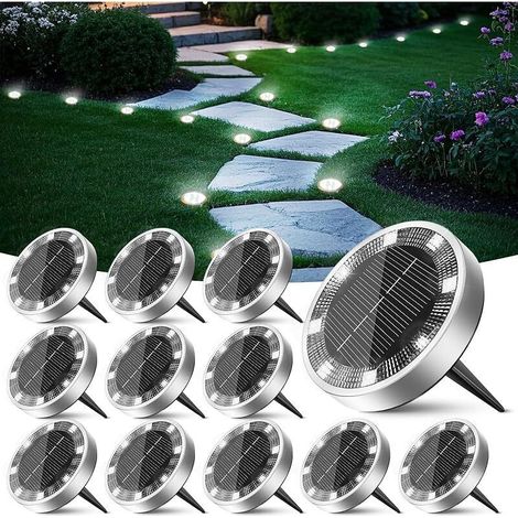 Lampe Solaire Au Sol Lot de 12, Lumiere Solaire Exterieur Jardin 8 LED, Étanche Spot Solaire Extérieur, Eclairage Solaires pour Terrasse Allée Chemins Pelouse Cour Piscine[Blanc Froid]