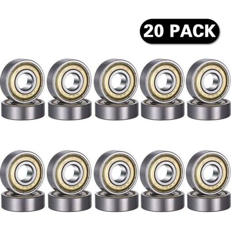 Lot de 20 roulements à billes 608 ZZ – Acier au carbone – Double blindage métal – Dimensions 8 x 22 x 7 mm – Vitesse limite 34 000 tr/min - 608ZZ (1/5)