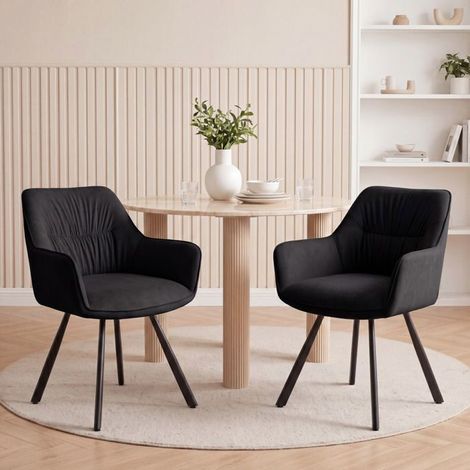 WAFTING Lot de 2 Chaises de Salle à Manger Pivotantes avec Accoudoirs, Rotation à 360°, Chaises de Cuisine en Velours, Noir (1/5)