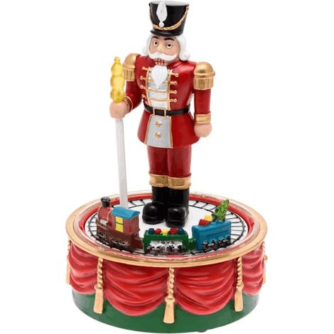 Soldato Schiaccianoci con Trenino Natale in movimento rotatorio, h 19 cm, musiche natalizie (1/4)