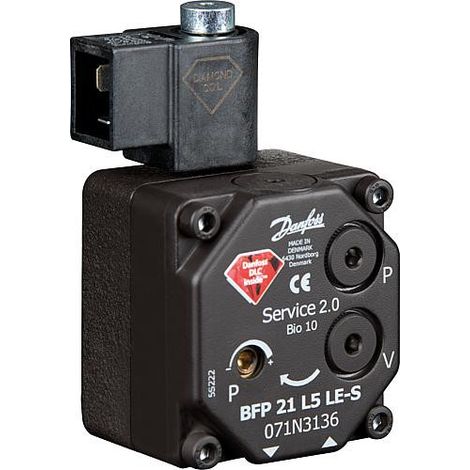 Danfoss – Pompe à fioul BFP 21L5 – Arbre méplat – Pression 7-20 bars – Sortie gicleur DN 6 (1/8) – Électrovanne 220V/50Hz - 071N3136