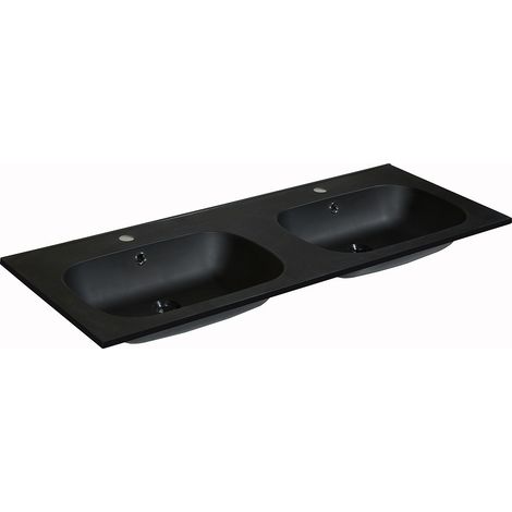 Double vasque à encastrer en résine effet pierre - Noir - L120 x l46 cm - ATIWA