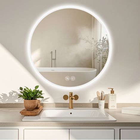 Miroir de salle de bains LED rond 70 cm dimmable, 3 couleurs, antibuée, argent HAVRYA (1/5)