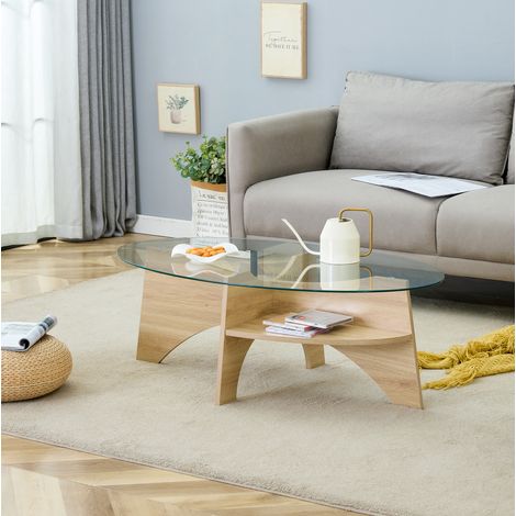 Mesa centro ovalada con almacenaje cristal y MDF OKMYHOME (1/5)