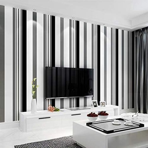 Modern Black White Grey Striped Non Woven Wallpaper (1/5)