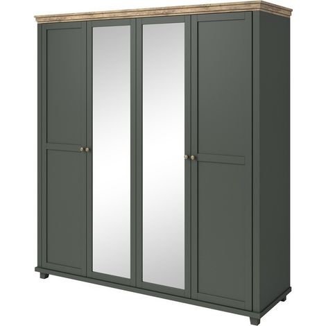 Armario Tolnue 115, Verde oscuro + Roble de lefkada, 216x200x62cm, Puertas de armario: Con bisagras, Número de estantes: 0 (1/5)