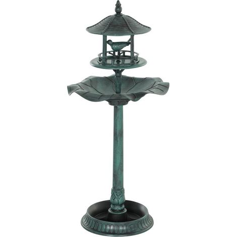 Bain d\'oiseaux abreuvoir pour oiseaux jardinière 3 en 1 Ø 50 x 113 cm polypropylène vert-de-gris (1/5)