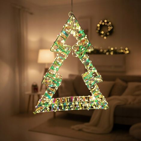 Decorazione per finestre: albero di Natale a LED da appendere, con illuminazione su entrambi i lati e 8 modalità di illuminazione. (1/5)