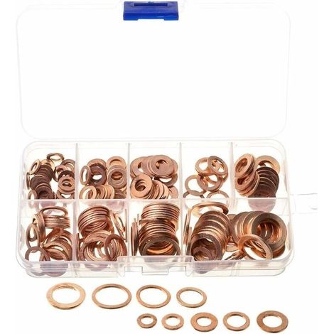 200 Pieces Copper Gasket Washers Heavy Duty Seals 9 Types M5-M14 Oil Pan Plug Assorted Engine Drain Plug Gasket for Car - LIAIKI