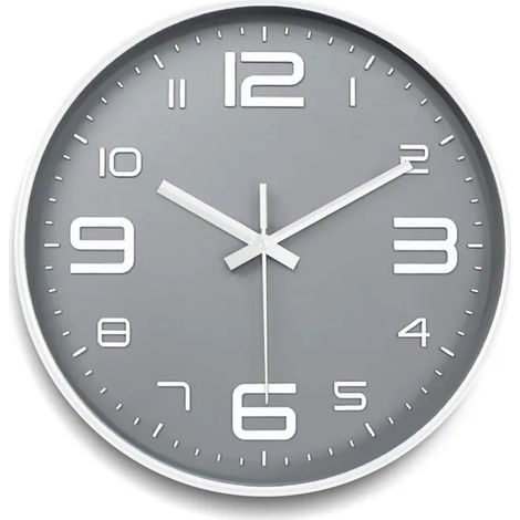 Horloge murale ronde 30 cm, 1 pièce, pendule grise à quartz, silencieuse, fonctionnement à piles, décoration moderne pour intérieur (1/4)