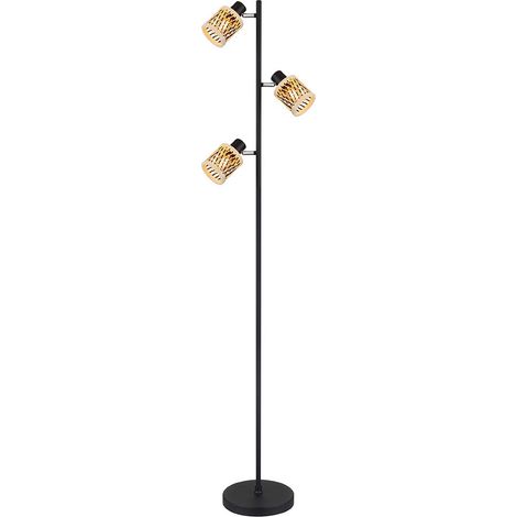 Stehlampe Standleuchte Leselampe schwarz matt Bambus natur 3-flammig H 154 cm