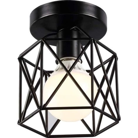 Retro Industrielle Plafonnier en Métal Noir Cage, Suspension Plafonnier Fer Lustre E27,suspension luminaire, Plafonnier industriel pour Salon Entrée Allée Porche Couloir Chambre Café Bar