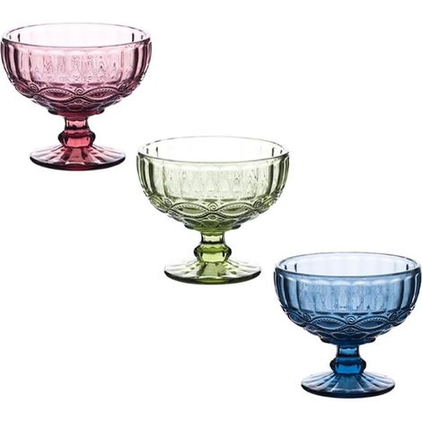 Dekorative und sichere Dessertbecher und Eisschalen, 3er-Set mit Blumenmuster, aus Glas, für Partys (1/5)