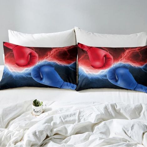 Housse De Couette - 200x200 cm - Motif Boxe Éclairs Rouge Et Bleu - Pour Lit Adulte - Ensemble 3 Pièces (1/5)