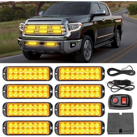 8X16LED Gyrophare Orange Stroboscopique - Avertissement de Danger 14 Mode Clignotant avec Boîte de Commande Principale, 12/24V Universel pour Véhicule Remorque Caravane Camping-Car Van (1/5)