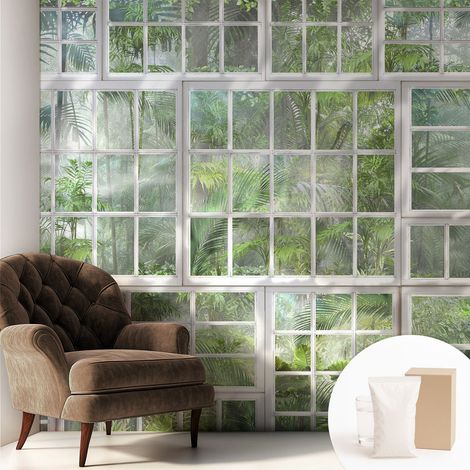 Papier peint intissé décoratif avec colle pour salon chambre et bureau Installation rapide Forêt verte 250x250 cm (1/5)