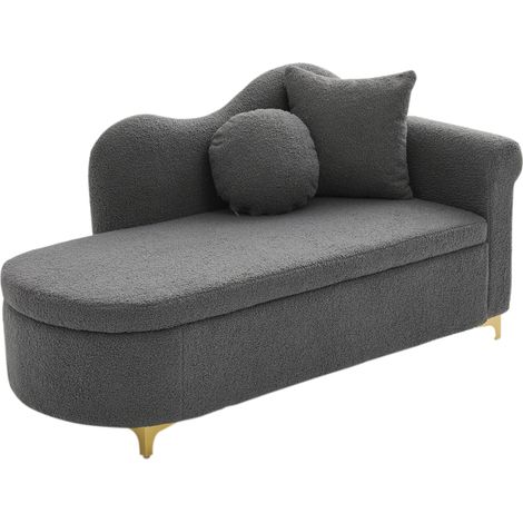 CAIziChaiselongue multifonctionnelle avec espace de rangement, 134 cm, design moderne, dossier ondulé, tissu teddy peluche, coussin d’assise haute densité, avec coussin lombaire + coussin cervical (1/5)