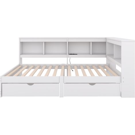 Letto divano 90 x 200 cm bianco con 2 cassetti, presa e 2 porte USB, rete a doghe (1/5)