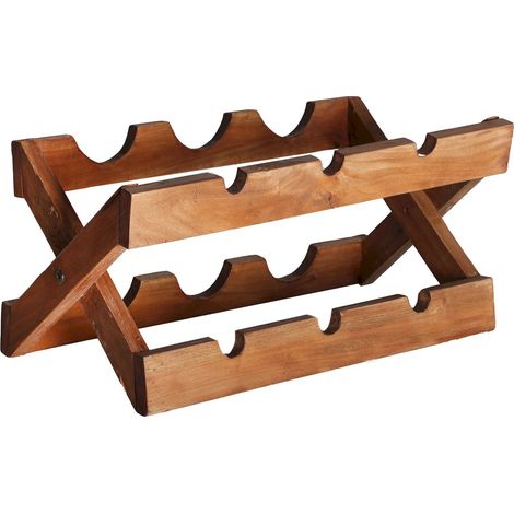 Porte-bouteilles éthnique en bois exotique - Châtaignier antique effet vieilli (1/2)