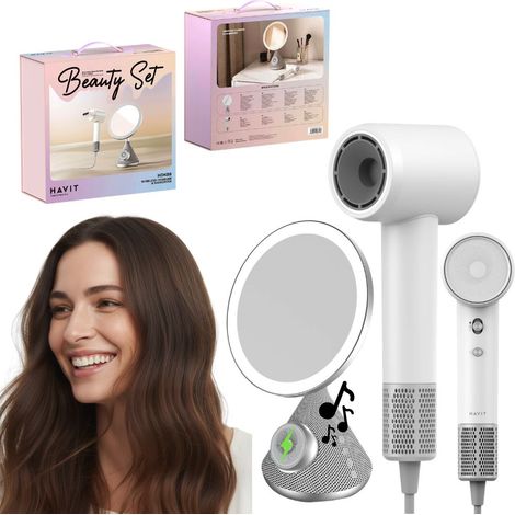 Secador de pelo y espejo de maquillaje Havit HDK88 con carga inalámbrica (1/5)