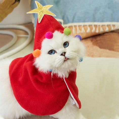 Costume De Noël Pour Animal - Cape À Étoile Pour Chien Et Chat - Taille S À M - Rouge (1/5)