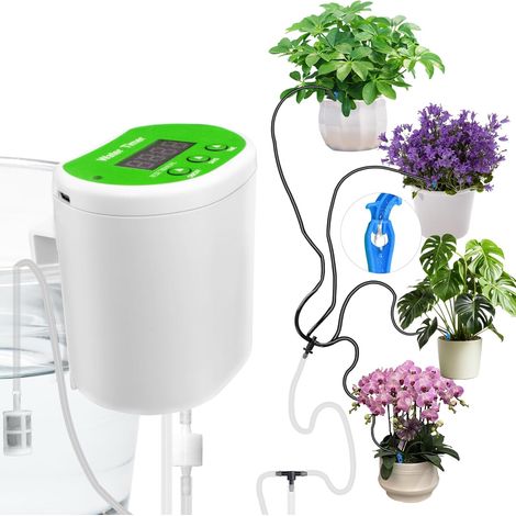 Sistema di irrigazione automatico per piante: kit di irrigazione a goccia in grado di irrigare fino a 12 piante in vaso, ideale per giardini interni, balconi e parchi esterni. (1/5)