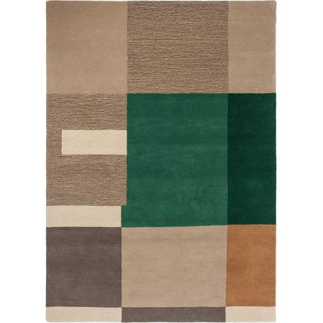 Tapis salon et chambre en laine 200x280 beige et vert fait main (1/5)