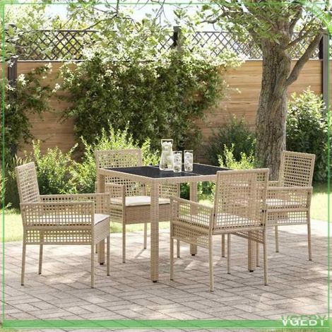 Ensemble salle à manger jardin (5 pcs) - FAF7291712451386 - Beige - Poly rattan résistant UV & eau - Plateau verre trempé (1/5)