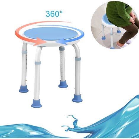 AUFUN Tabouret de douche 36-51cm Réglable en hauteur et pivotant à 360° Siège de bain Aide à la douche Siège de bain antidérapant en aluminium et plastique pour personnes agées (1/5)